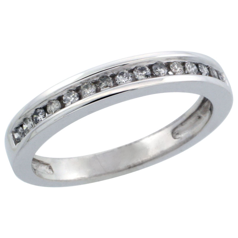 10k White Gold Ladies' Diamond Ring Band w/ 0.21 Carat Brilliant Cut Diamonds, 1/8 in. (3mm) wide