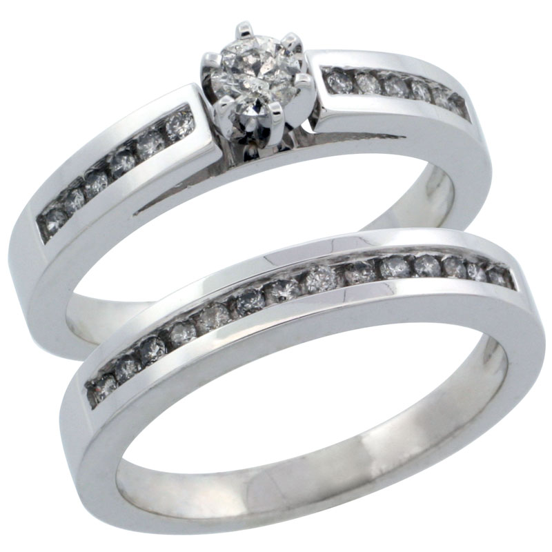 10k White Gold 2-Piece Diamond Engagement Ring Band Set w/ 0.42 Carat Brilliant Cut Diamonds, 1/8 in. (3mm) wide