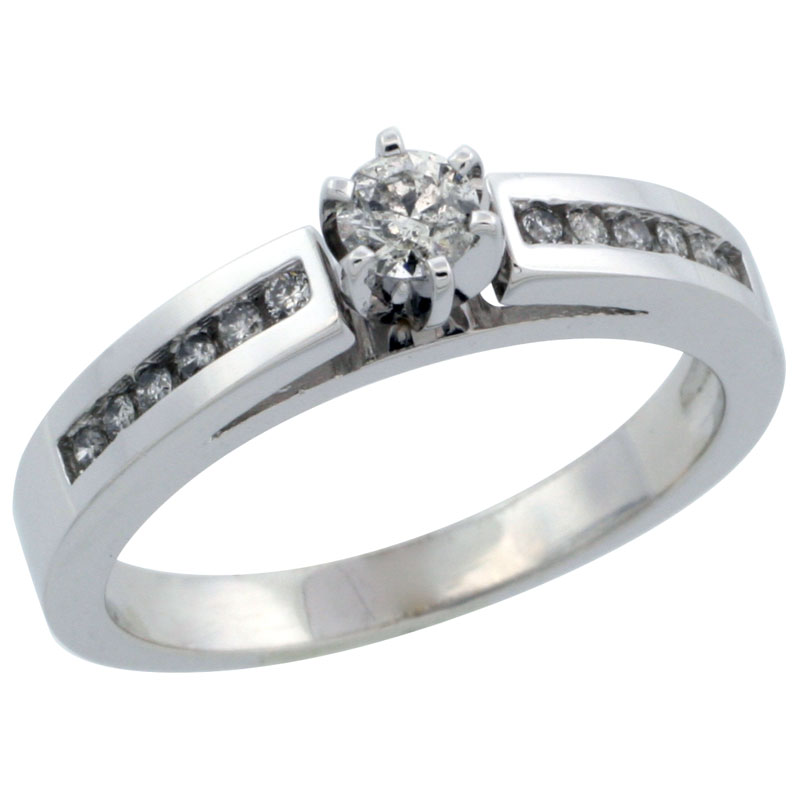 10k White Gold Diamond Engagement Ring w/ 0.28 Carat Brilliant Cut Diamonds, 1/8 in. (3mm) wide