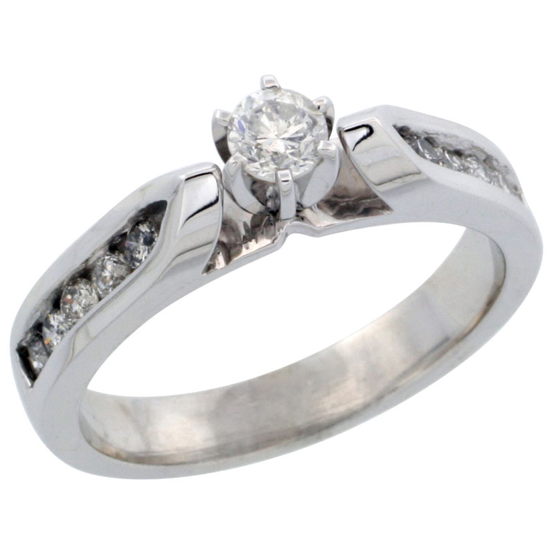 10k White Gold Diamond Engagement Ring w/ 0.45 Carat Brilliant Cut Diamonds, 5/32 in. (4mm) wide