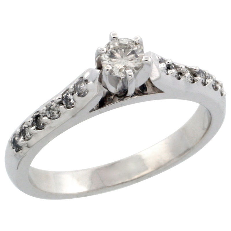 10k White Gold Diamond Engagement Ring w/ 0.38 Carat Brilliant Cut Diamonds, 1/8 in. (3mm) wide