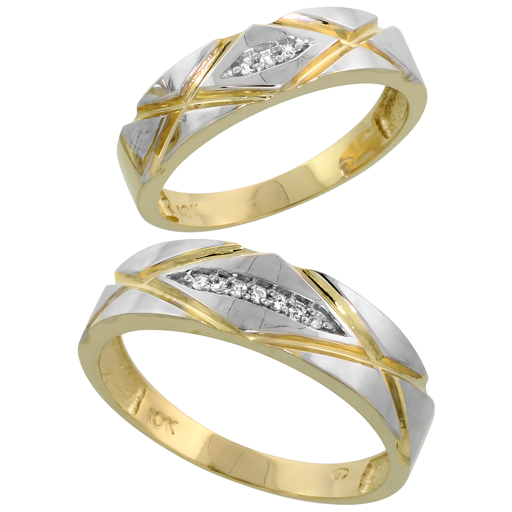 10k Yellow Gold Diamond Wedding Rings Set for him 6mm and her 5mm 2-Piece 0.06 cttw Brilliant Cut, ladies sizes 5 � 10, mens siz