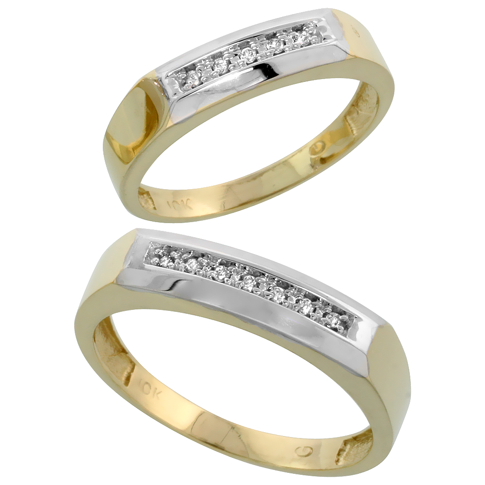 10k Yellow Gold Diamond Wedding Rings Set for him 5 mm and her 4.5 mm 2-Piece 0.07 cttw Brilliant Cut, ladies sizes 5 � 10, mens