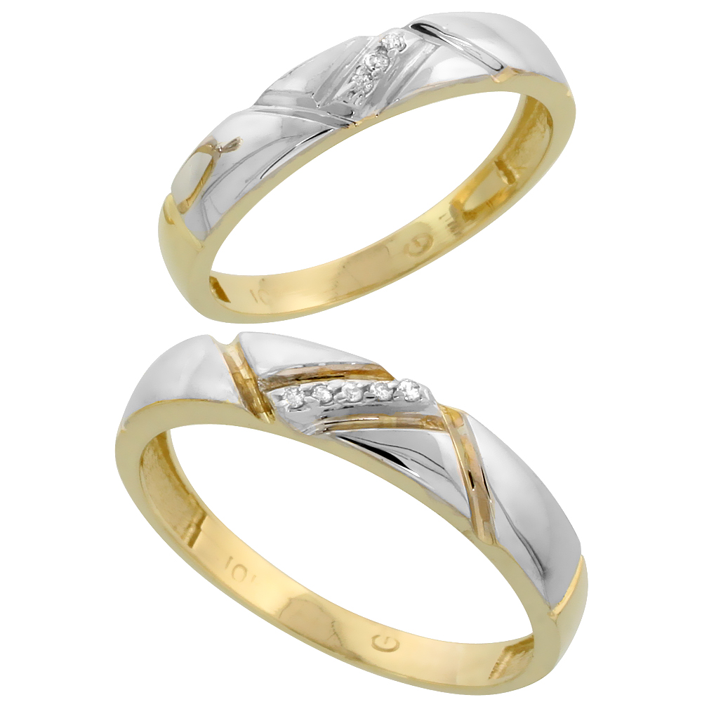 10k Yellow Gold Diamond Wedding Rings Set for him 4.5 mm and her 4 mm 2-Piece 0.05 cttw Brilliant Cut, ladies sizes 5 � 10, mens