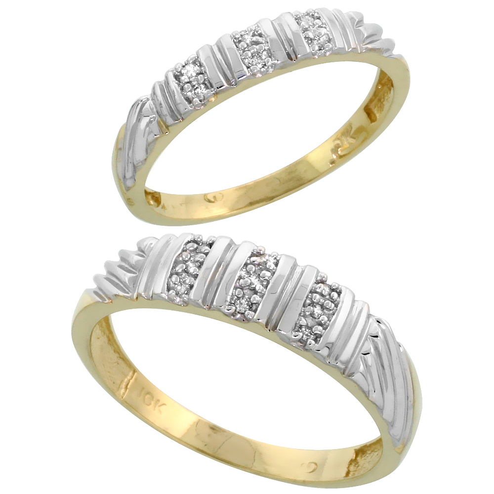 10k Yellow Gold Diamond Wedding Rings Set for him 5 mm and her 3.5 mm 2-Piece 0.08 cttw Brilliant Cut, ladies sizes 5 � 10, mens