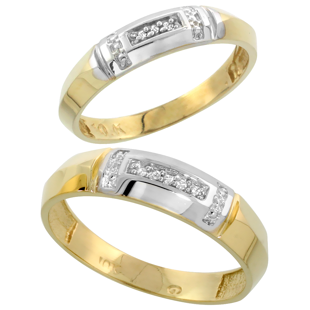 10k Yellow Gold Diamond 2 Piece Wedding Ring Set His 5.5mm & Hers 4mm, Men's Size 8 to 14