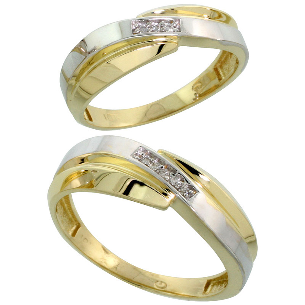 10k Yellow Gold Diamond Wedding Rings Set for him 7 mm and her 6 mm 2-Piece 0.05 cttw Brilliant Cut, ladies sizes 5 � 10, mens s