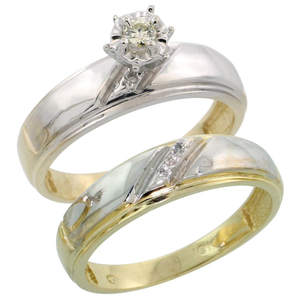 10k Yellow Gold Ladies� 2-Piece Diamond Engagement Wedding Ring Set, 7/32 inch wide