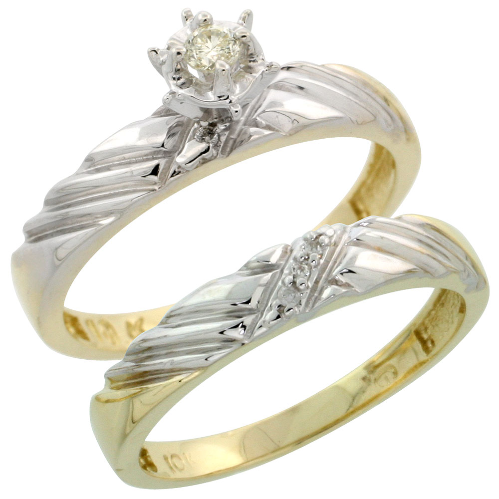10k Yellow Gold Ladies� 2-Piece Diamond Engagement Wedding Ring Set, 1/8 inch wide