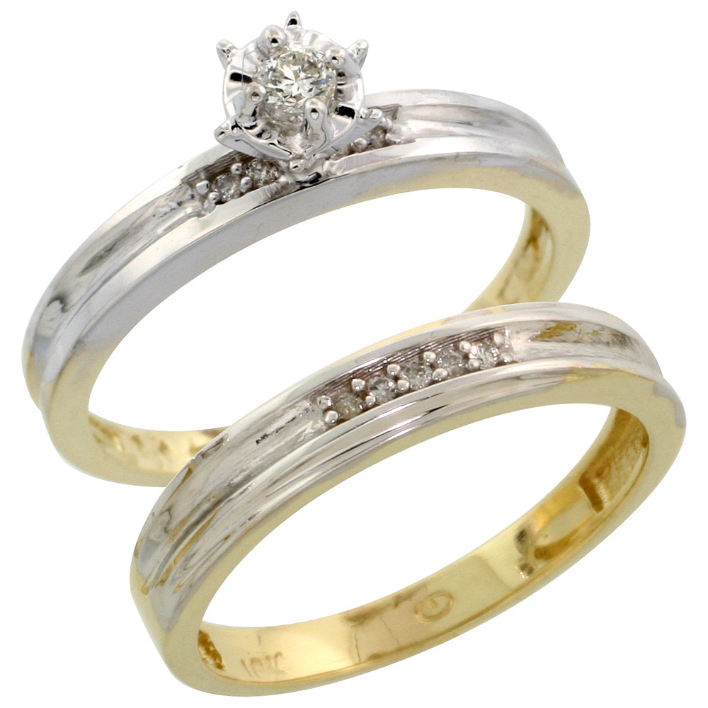 10k Yellow Gold Ladies� 2-Piece Diamond Engagement Wedding Ring Set, 1/8 inch wide