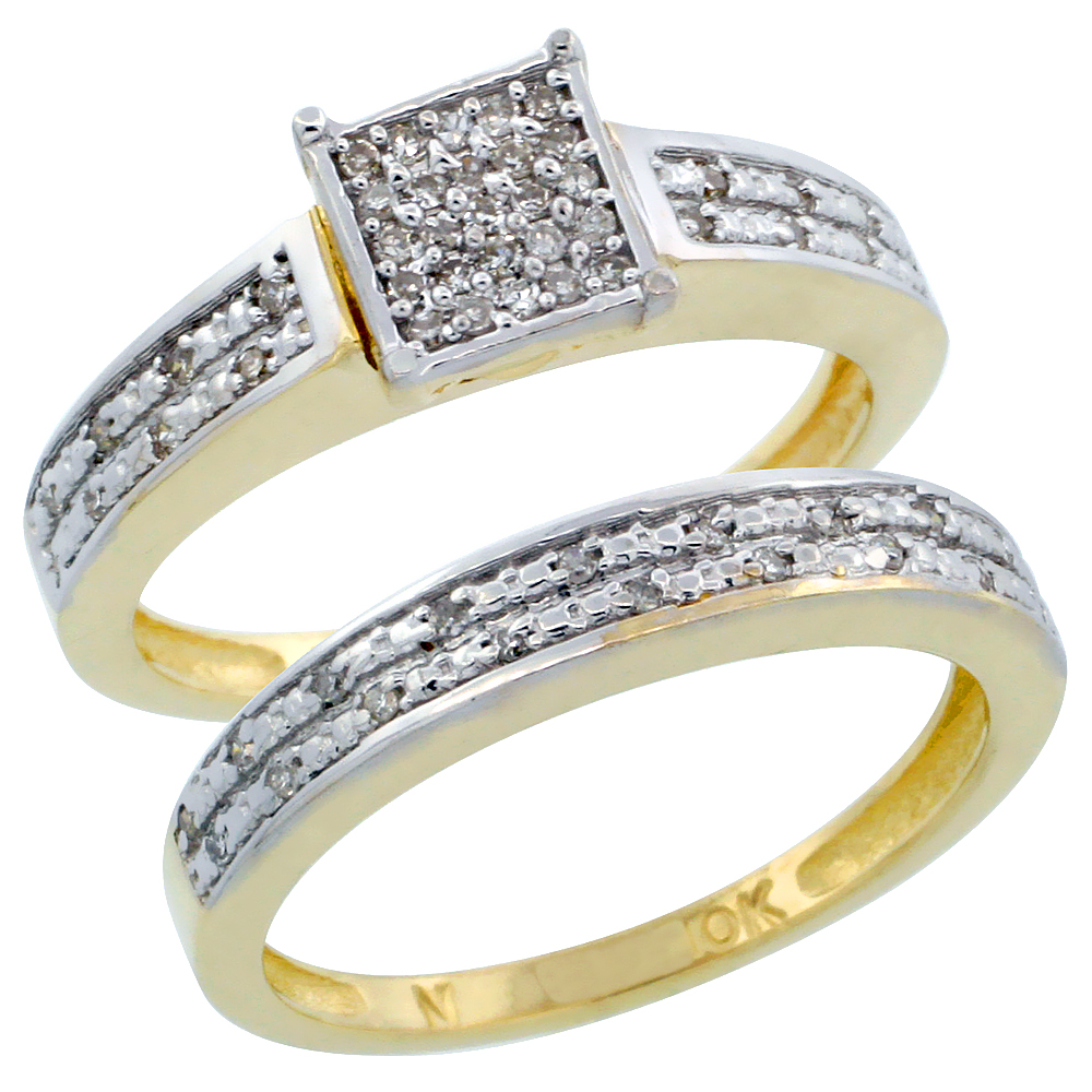 10k Gold 2-Piece Diamond Engagement Ring Band Set w/ 0.21 Carat Brilliant Cut Diamonds, 1/8 in. (3.5mm) wide
