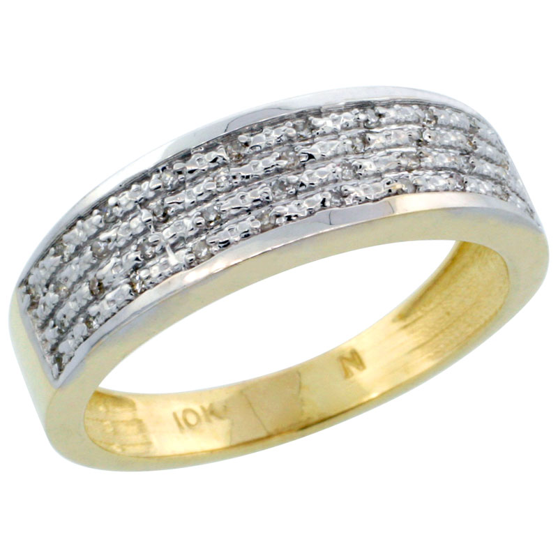 10k Gold Men's Diamond Ring Band w/ 0.12 Carat Brilliant Cut Diamonds, 1/4 in. (6.5mm) wide