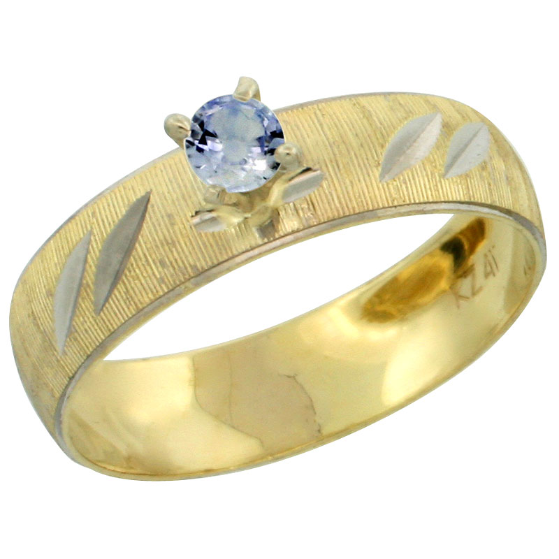 10k Gold Ladies' Solitaire 0.25 Carat Light Blue Sapphire Engagement Ring Diamond-cut Pattern Rhodium Accent, 3/16 in. (4.5mm) wide, Sizes 5 - 10