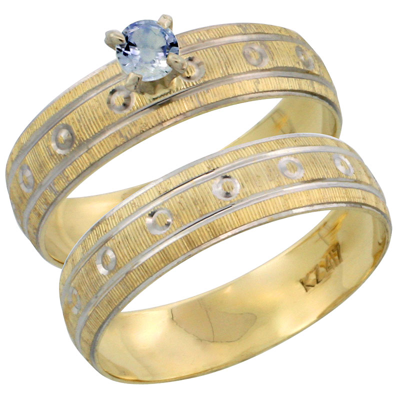 10k Gold Ladies' 2-Piece 0.25 Carat Light Blue Sapphire Engagement Ring Set Diamond-cut Pattern Rhodium Accent, 3/16 in. (4.5mm) wide, Sizes 5 - 10