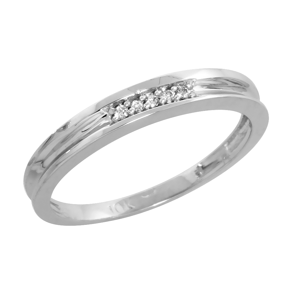 10k White Gold Ladies Diamond Wedding Band Ring 0.02 cttw Brilliant Cut, 1/8 inch 3mm wide