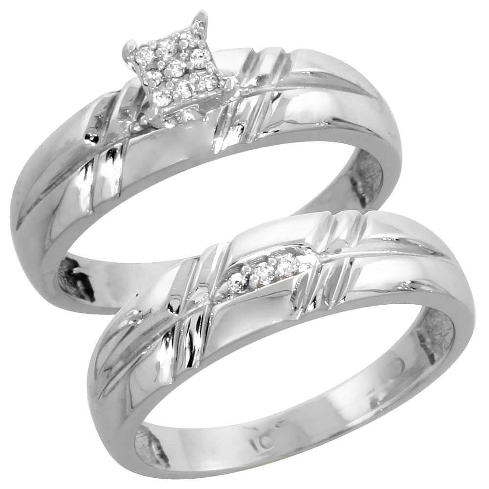 10k White Gold Diamond Engagement Ring Set 2-Piece 0.08 cttw Brilliant Cut, 7/32 inch 5.5mm wide