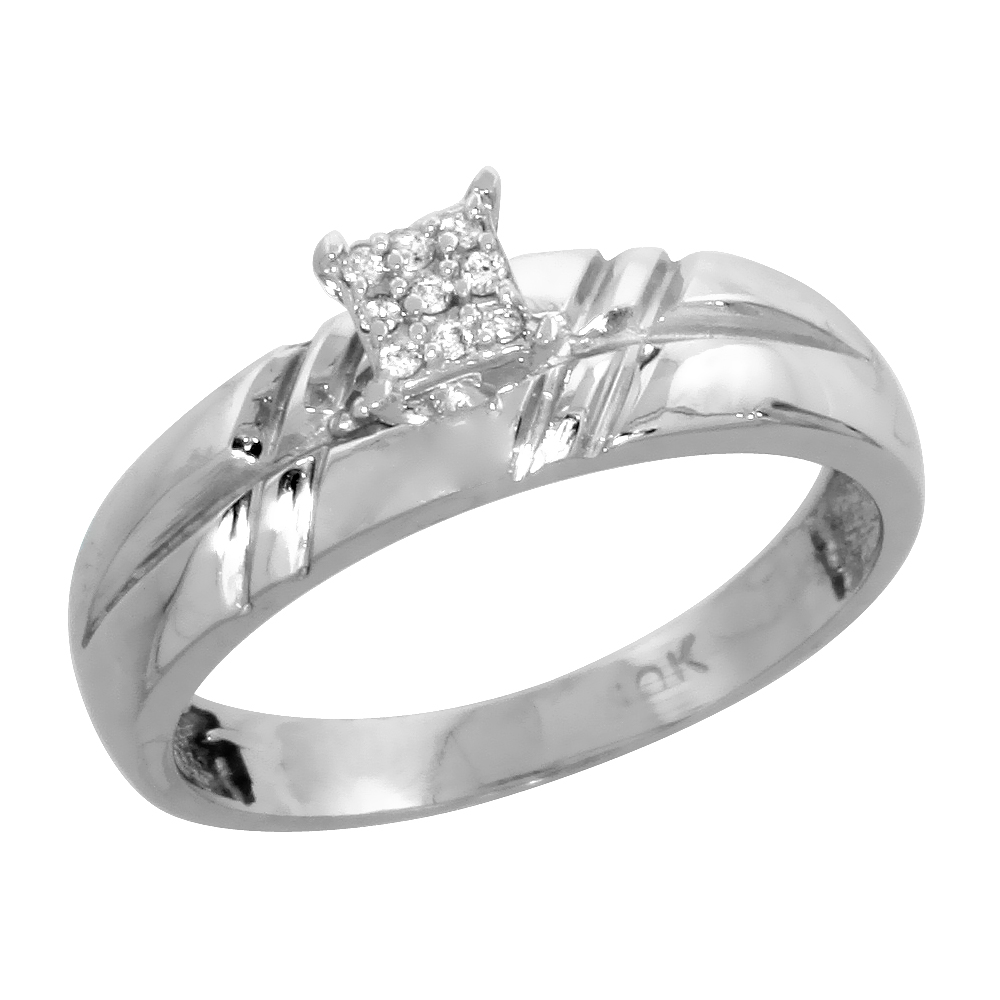 10k White Gold Diamond Engagement Ring 0.06 cttw Brilliant Cut, 7/32 inch 5.5mm wide