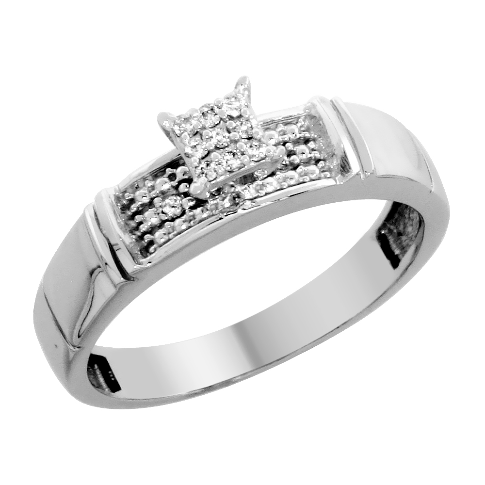 10k White Gold Diamond Engagement Ring 0.07 cttw Brilliant Cut, 3/16 inch 4.5mm wide