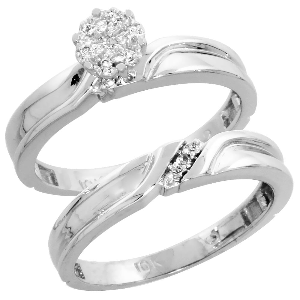 10k White Gold Diamond Engagement Ring Set 2-Piece 0.07 cttw Brilliant Cut, 1/8 inch 3.5mm wide