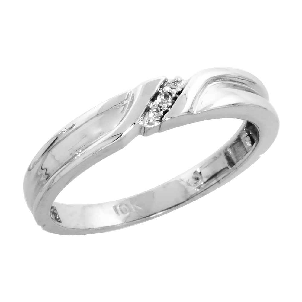 10k White Gold Ladies Diamond Wedding Band Ring 0.02 cttw Brilliant Cut, 1/8 inch 3.5mm wide