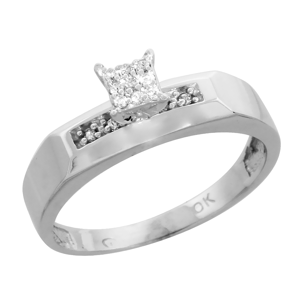 10k White Gold Diamond Engagement Ring 0.07 cttw Brilliant Cut, 3/16 inch 4.5mm wide