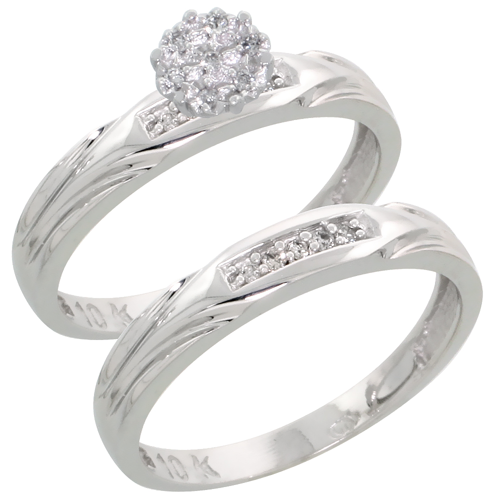 10k White Gold Diamond Engagement Ring Set 2-Piece 0.09 cttw Brilliant Cut, 1/8 inch 3.5mm wide