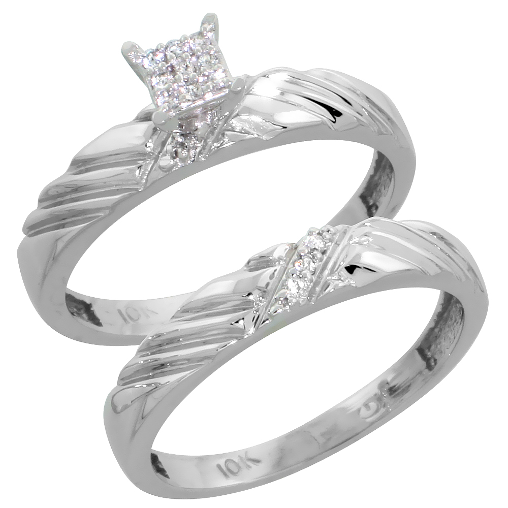 10k White Gold Diamond Engagement Ring Set 2-Piece 0.08 cttw Brilliant Cut, 1/8 inch 3.5mm wide