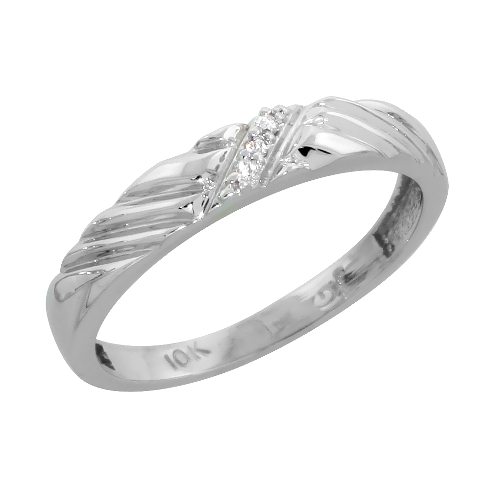 10k White Gold Ladies Diamond Wedding Band Ring 0.02 cttw Brilliant Cut, 1/8 inch 3.5mm wide