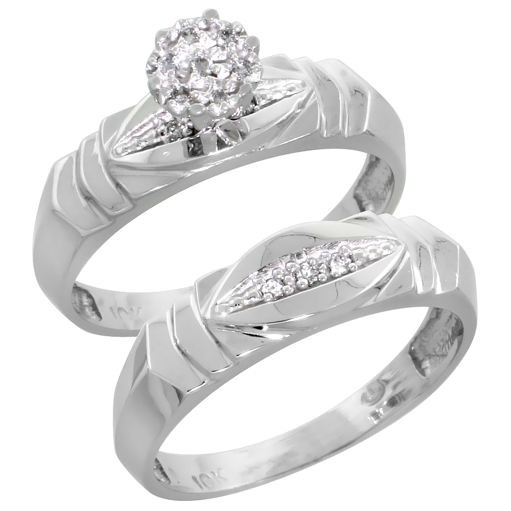 10k White Gold Diamond Engagement Ring Set 2-Piece 0.06 cttw Brilliant Cut, 3/16 inch 5mm wide