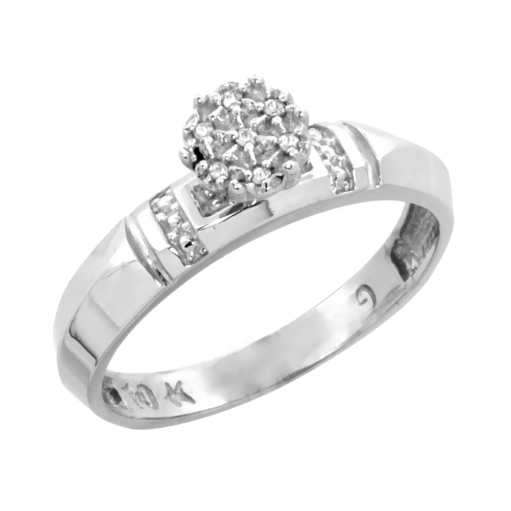 10k White Gold Diamond Engagement Ring 0.05 cttw Brilliant Cut, 5/32 inch 4mm wide