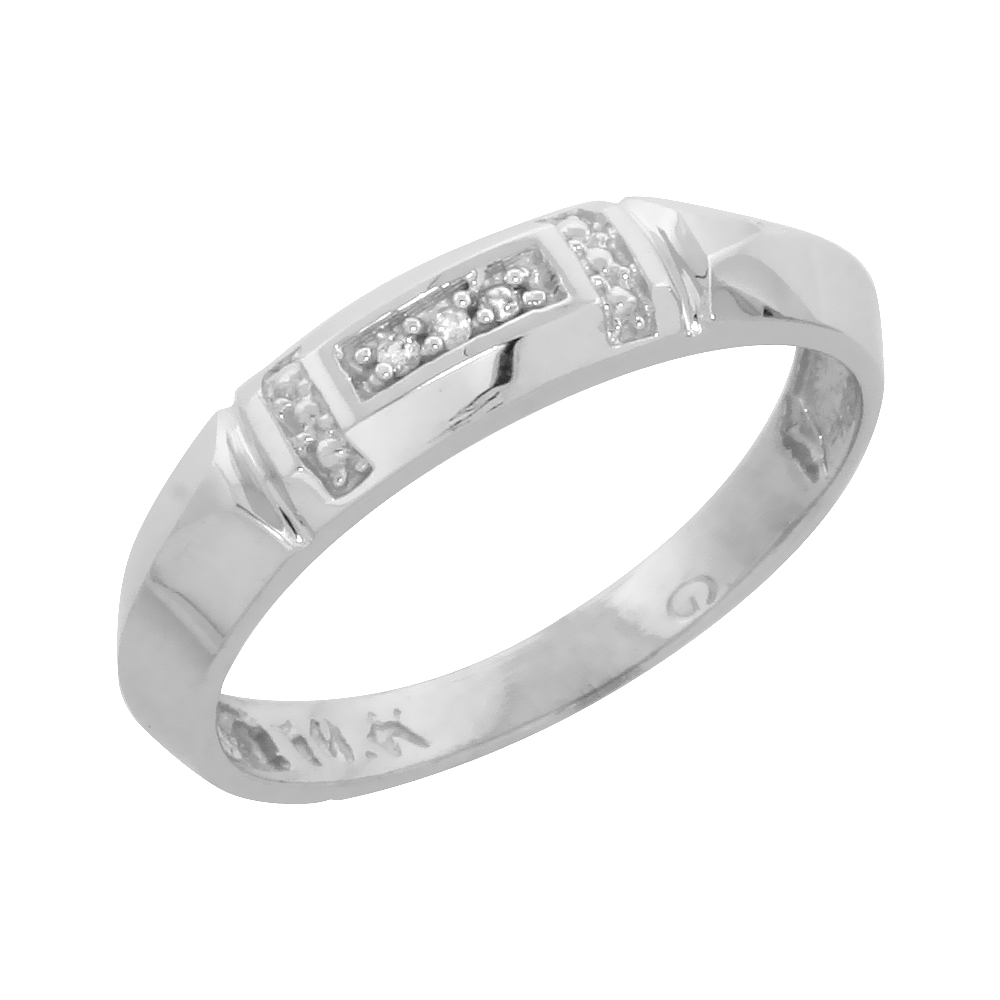 10k White Gold Ladies Diamond Wedding Band Ring 0.02 cttw Brilliant Cut, 5/32 inch 4mm wide