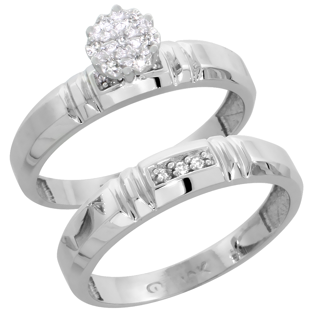 10k White Gold Diamond Engagement Ring Set 2-Piece 0.07 cttw Brilliant Cut, 5/32 inch 4mm wide