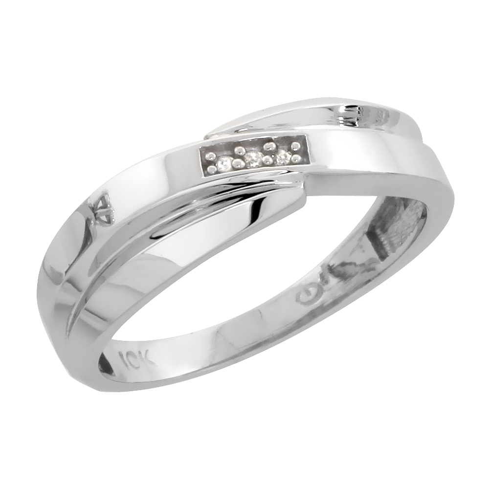 10k White Gold Ladies Diamond Wedding Band Ring 0.02 cttw Brilliant Cut, 1/4 inch 6mm wide
