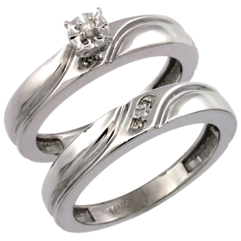 10k White Gold 2-Pc Diamond Engagement Ring Set w/ 0.043 Carat Brilliant Cut Diamonds, 5/32 in. (4mm) wide