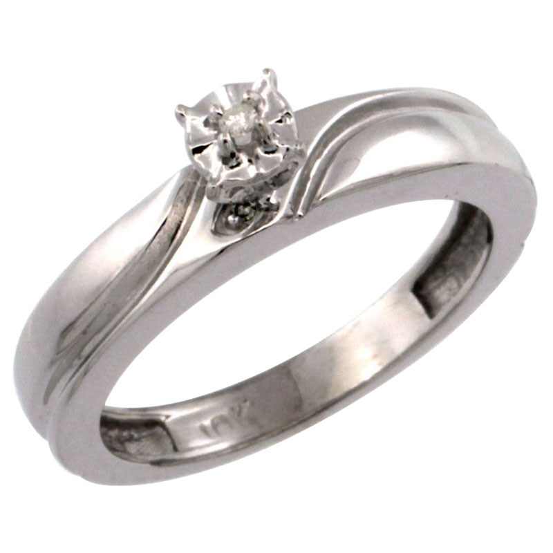 10k White Gold Diamond Engagement Ring w/ 0.03 Carat Brilliant Cut Diamonds, 5/32 in. (4mm) wide