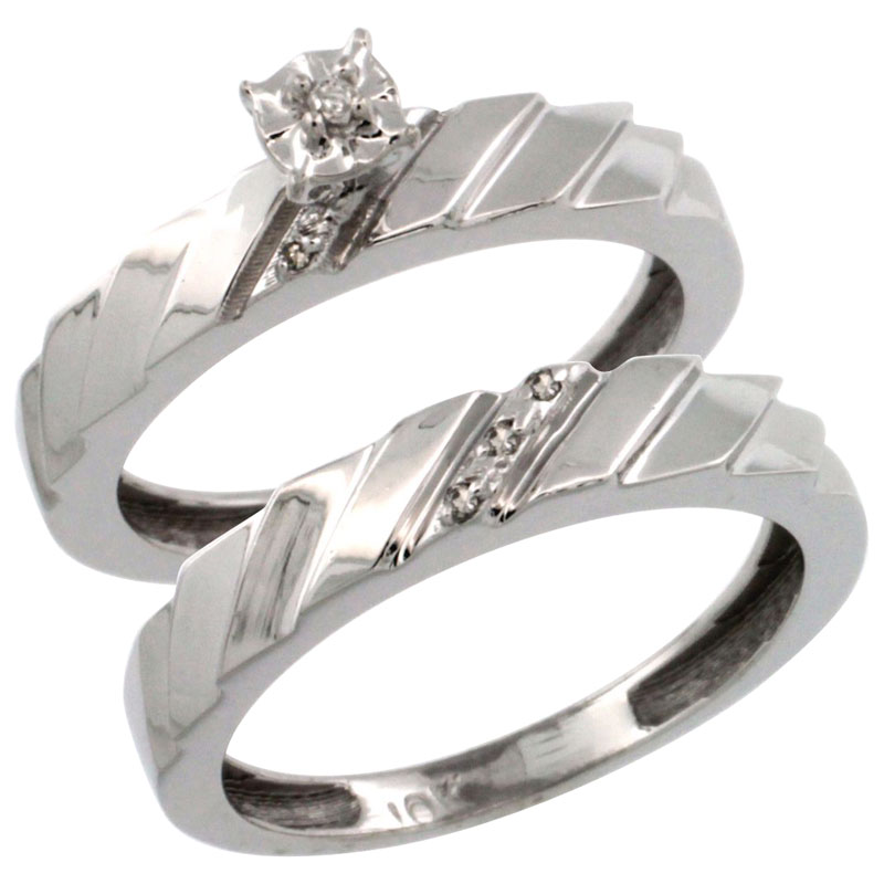 10k White Gold 2-Pc Diamond Engagement Ring Set w/ 0.049 Carat Brilliant Cut Diamonds, 5/32 in. (4mm) wide