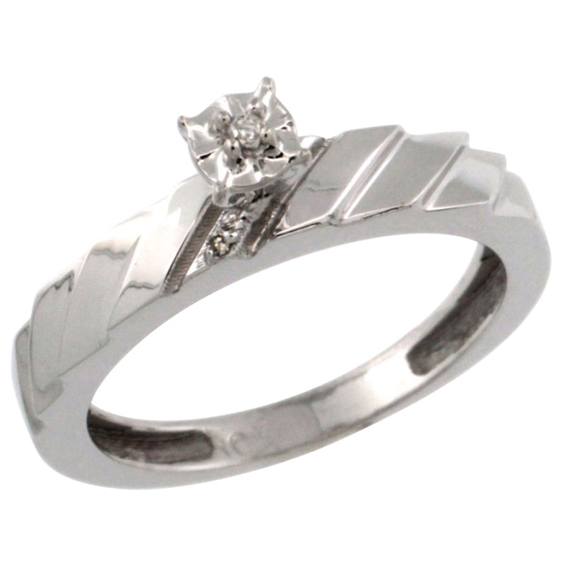 10k White Gold Diamond Engagement Ring w/ 0.03 Carat Brilliant Cut Diamonds, 5/32 in. (4mm) wide