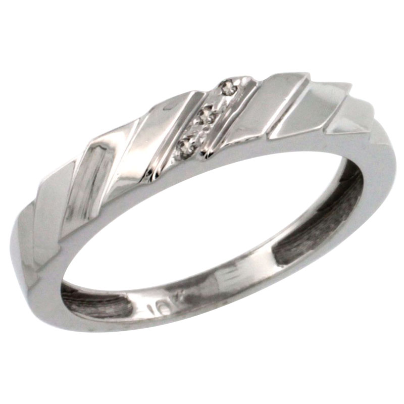 10k White Gold Ladies' Diamond Wedding Ring Band, w/ 0.019 Carat Brilliant Cut Diamonds, 5/32 in. (4mm) wide