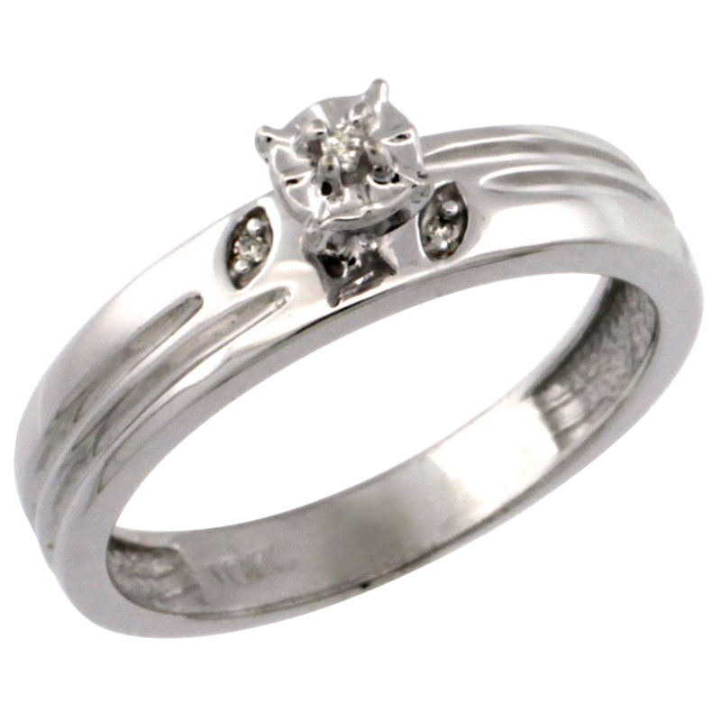 10k White Gold Diamond Engagement Ring w/ 0.03 Carat Brilliant Cut Diamonds, 5/32 in. (4.5mm) wide