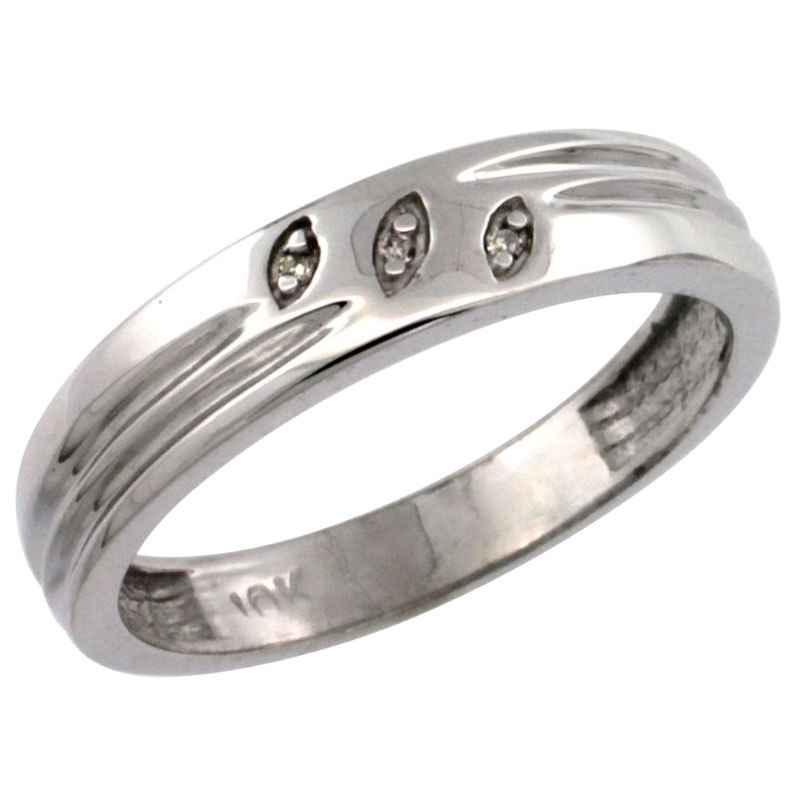 10k White Gold Ladies' Diamond Wedding Ring Band, w/ 0.019 Carat Brilliant Cut Diamonds, 5/32 in. (4.5mm) wide