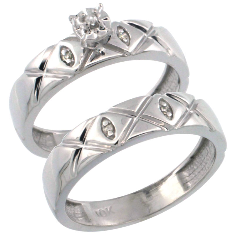 10k White Gold 2-Pc Diamond Engagement Ring Set w/ 0.043 Carat Brilliant Cut Diamonds, 5/32 in. (4.5mm) wide