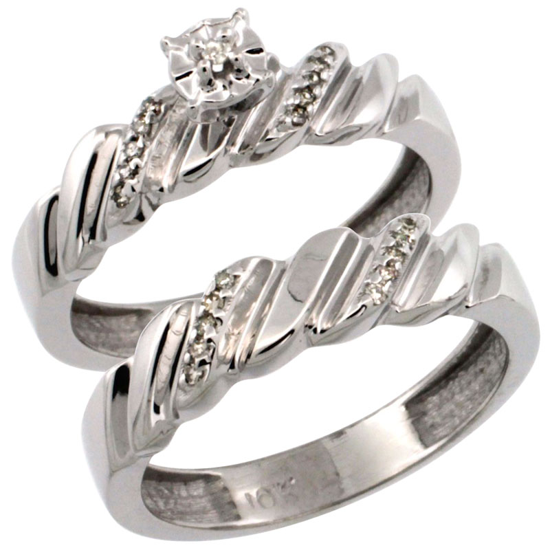 10k White Gold 2-Pc Diamond Engagement Ring Set w/ 0.143 Carat Brilliant Cut Diamonds, 5/32 in. (5mm) wide