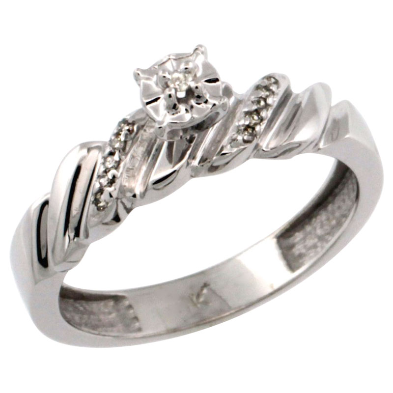 10k White Gold Diamond Engagement Ring w/ 0.08 Carat Brilliant Cut Diamonds, 5/32 in. (5mm) wide