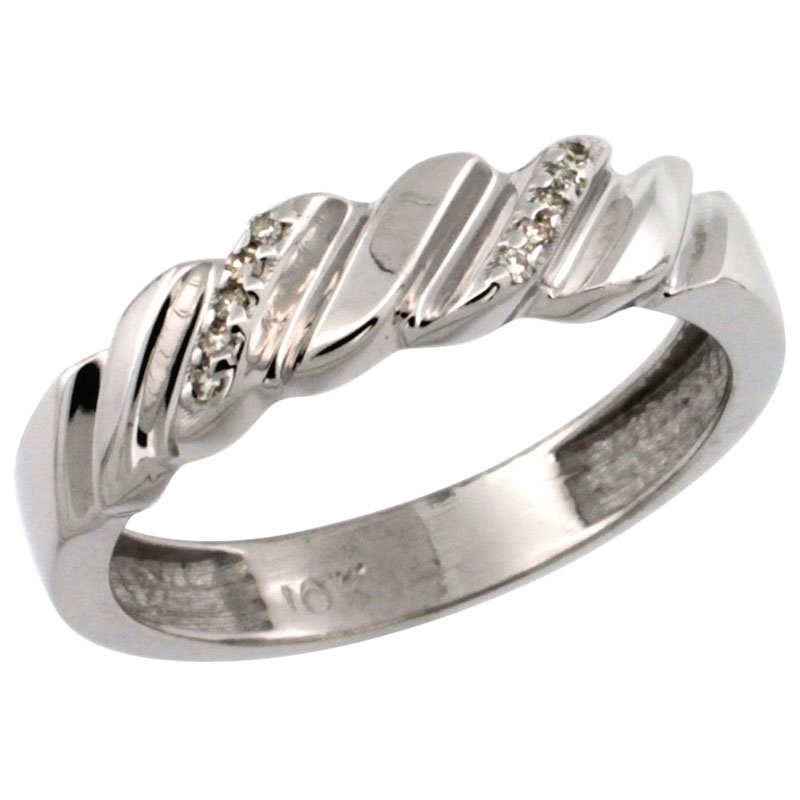 10k White Gold Ladies' Diamond Wedding Ring Band, w/ 0.063 Carat Brilliant Cut Diamonds, 5/32 in. (5mm) wide