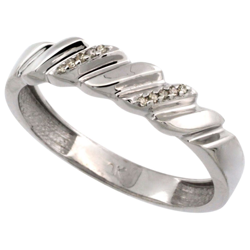 10k White Gold Men's Diamond Wedding Ring Band, w/ 0.063 Carat Brilliant Cut Diamonds, 3/16 in. (5mm) wide
