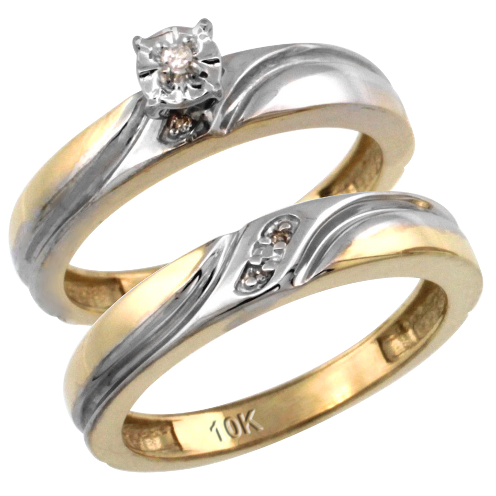 10k Gold 2-Pc Diamond Engagement Ring Set w/ 0.043 Carat Brilliant Cut Diamonds, 5/32 in. (4mm) wide
