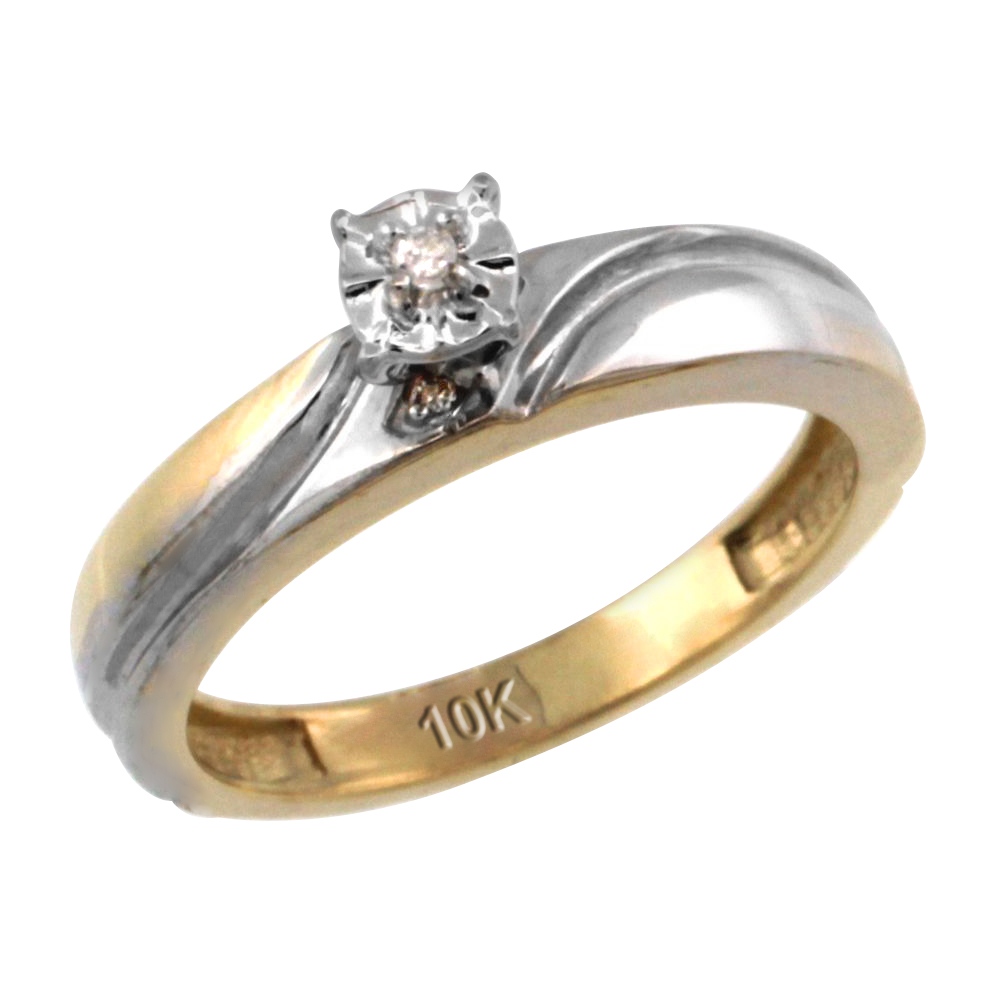 10k Gold Diamond Engagement Ring w/ 0.03 Carat Brilliant Cut Diamonds, 5/32 in. (4mm) wide