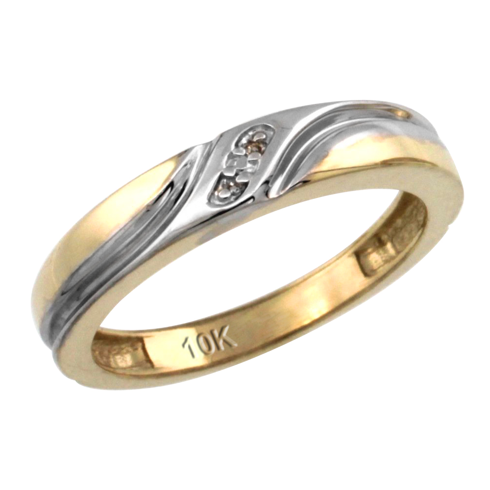 10k Gold Ladies' Diamond Wedding Ring Band, w/ 0.013 Carat Brilliant Cut Diamonds, 5/32 in. (4mm) wide