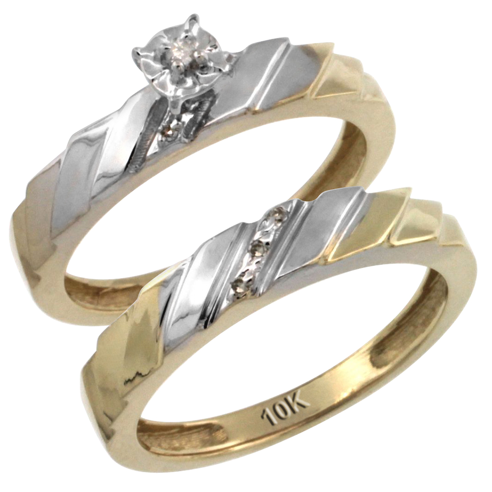 10k Gold 2-Pc Diamond Engagement Ring Set w/ 0.049 Carat Brilliant Cut Diamonds, 5/32 in. (4mm) wide