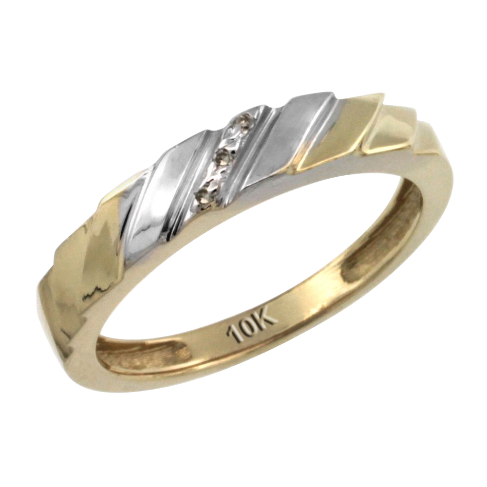 10k Gold Ladies' Diamond Wedding Ring Band, w/ 0.019 Carat Brilliant Cut Diamonds, 5/32 in. (4mm) wide